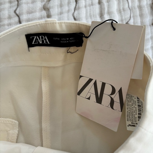 Zara Shorts High Rise Waisted Ecru Cream Button Front Seam Pleat Cotton Medium - Picture 7 of 9